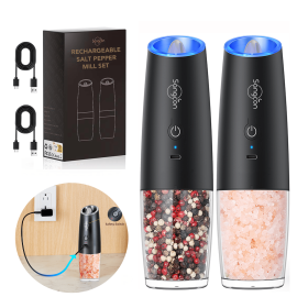 Gravity Electric Salt and Pepper Grinder Set Automatic Shakers Mill Grinder with LED Light, Battery Powered Adjustable Coarseness One Hand Operation